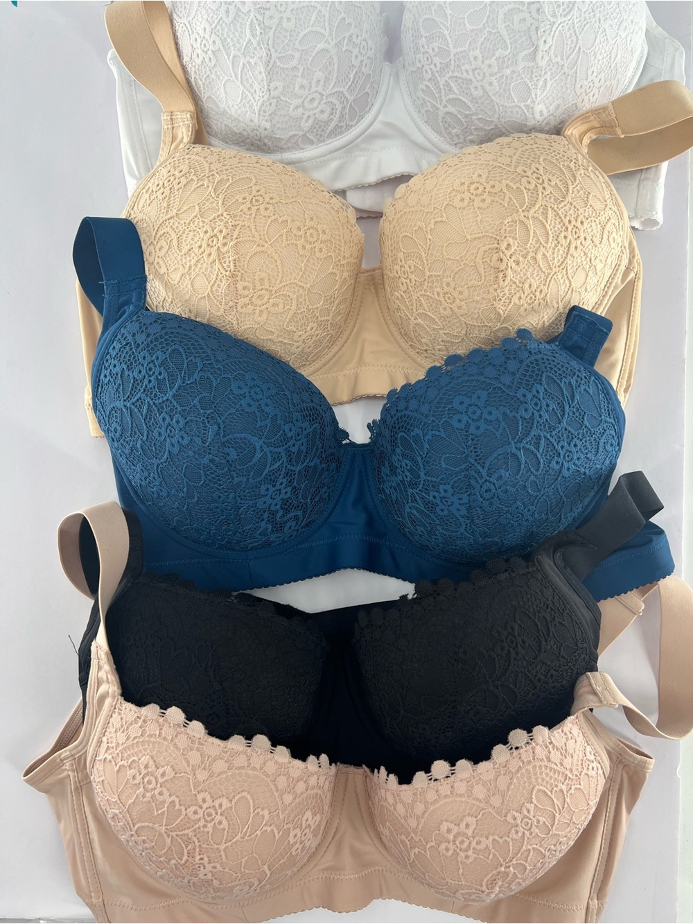 NWT Hersunei 5-Pack Lace Push-Up Bras | Size 90C / 40C | White Black Blue Nude